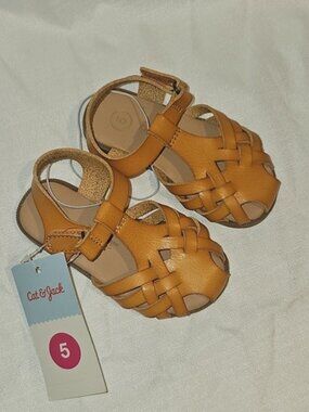 Cat & Jack™ Girls' Size 5 Ella Ankle Strap Sandals - Color Cognac New